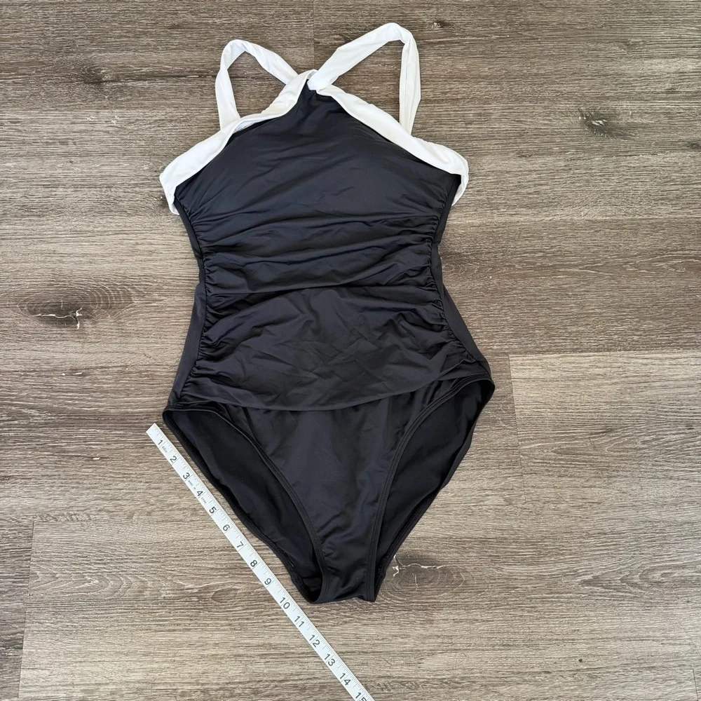 Ralph Lauren Black One-Piece Swimsuit with White Trim - Picture 2 of 7